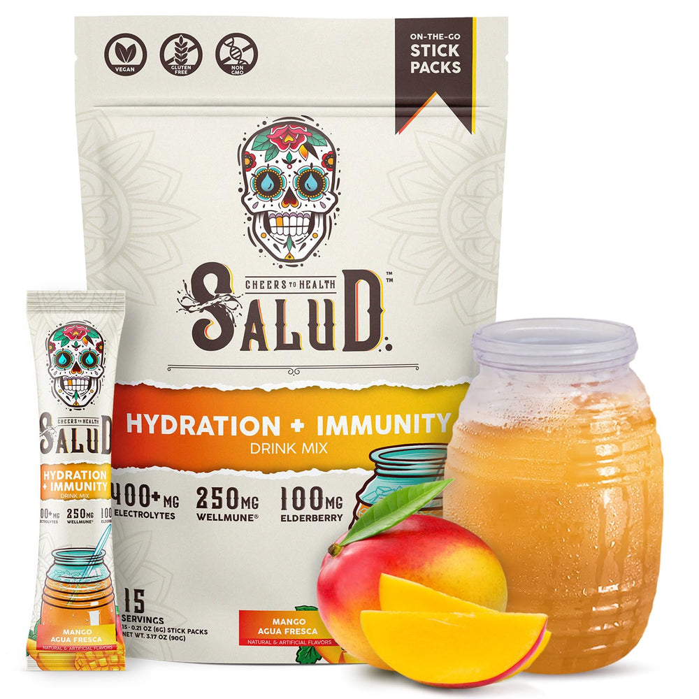Taste Salud empaque frontal mango, muestra práctico y portable