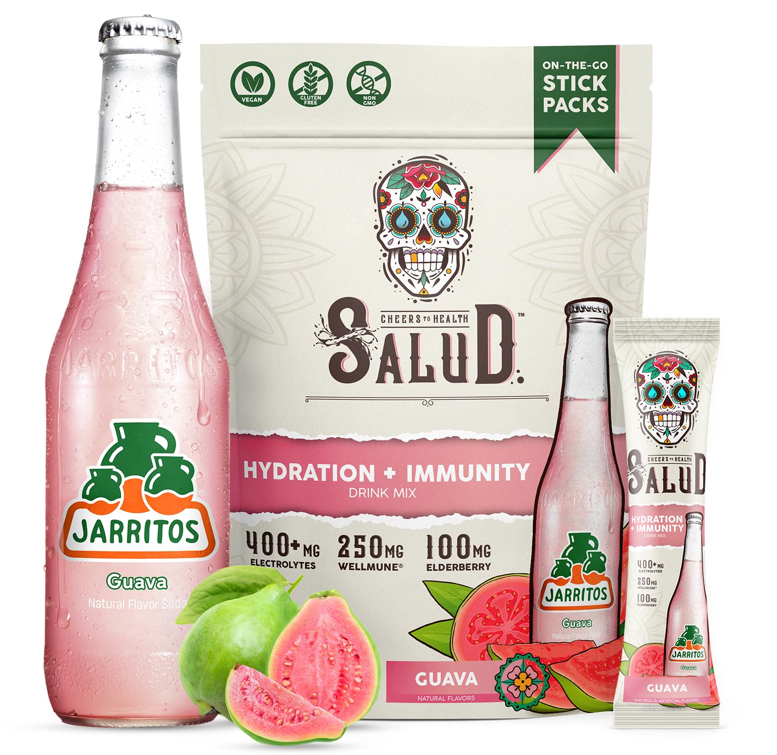 Taste Salud paquete frontal muestra sabor Guava y conveniencia