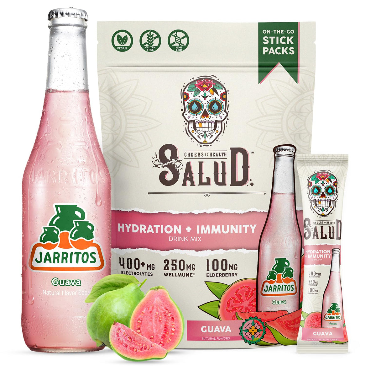 Taste Salud paquete frontal muestra sabor Guava y conveniencia