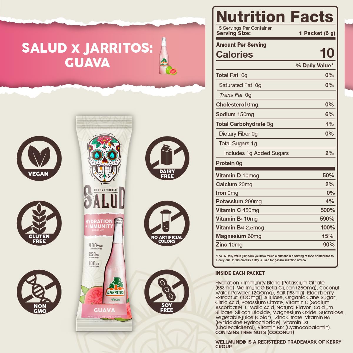 Taste Salud vaso con bebida de guayaba listo para hidratar