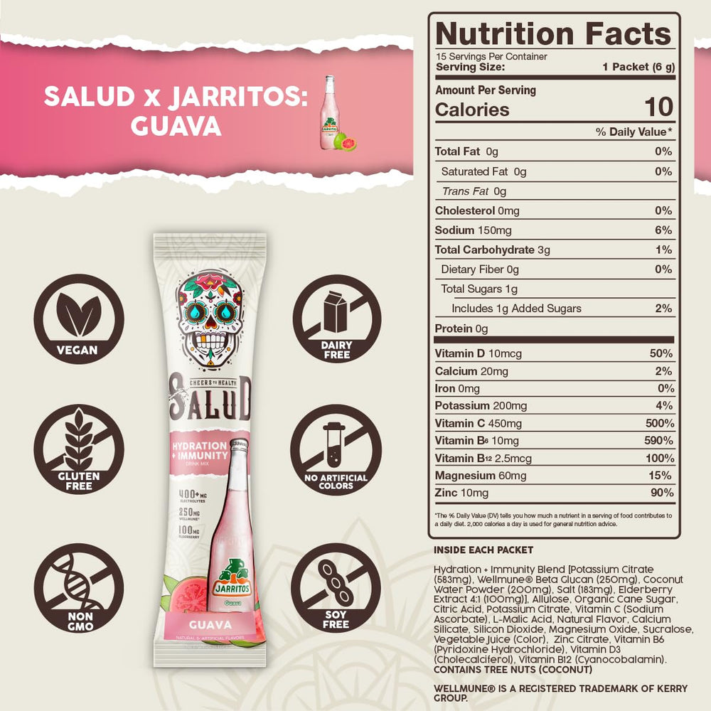 Taste Salud vaso con bebida de guayaba listo para hidratar