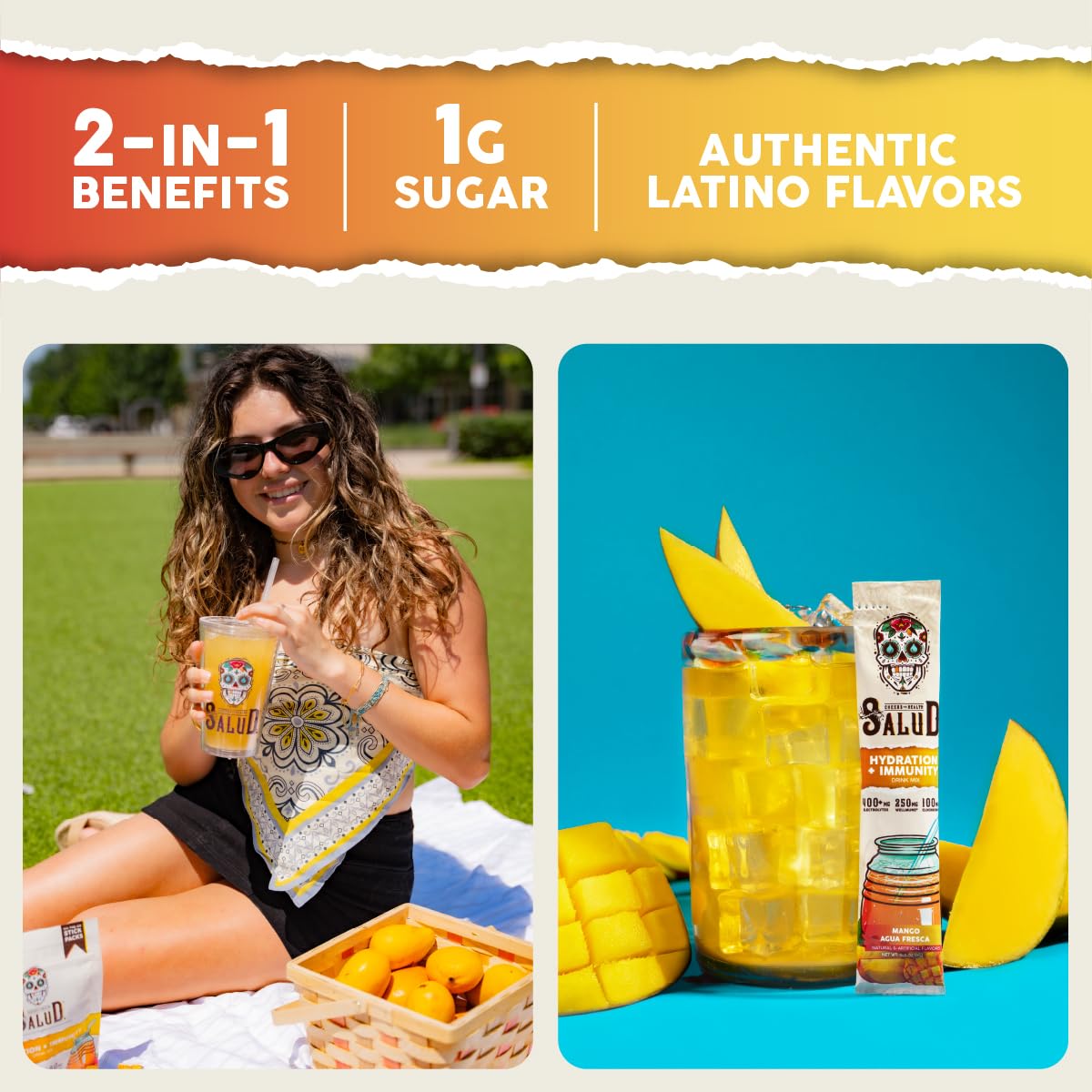 Taste Salud stick abierto con polvo mango, disolución rápida