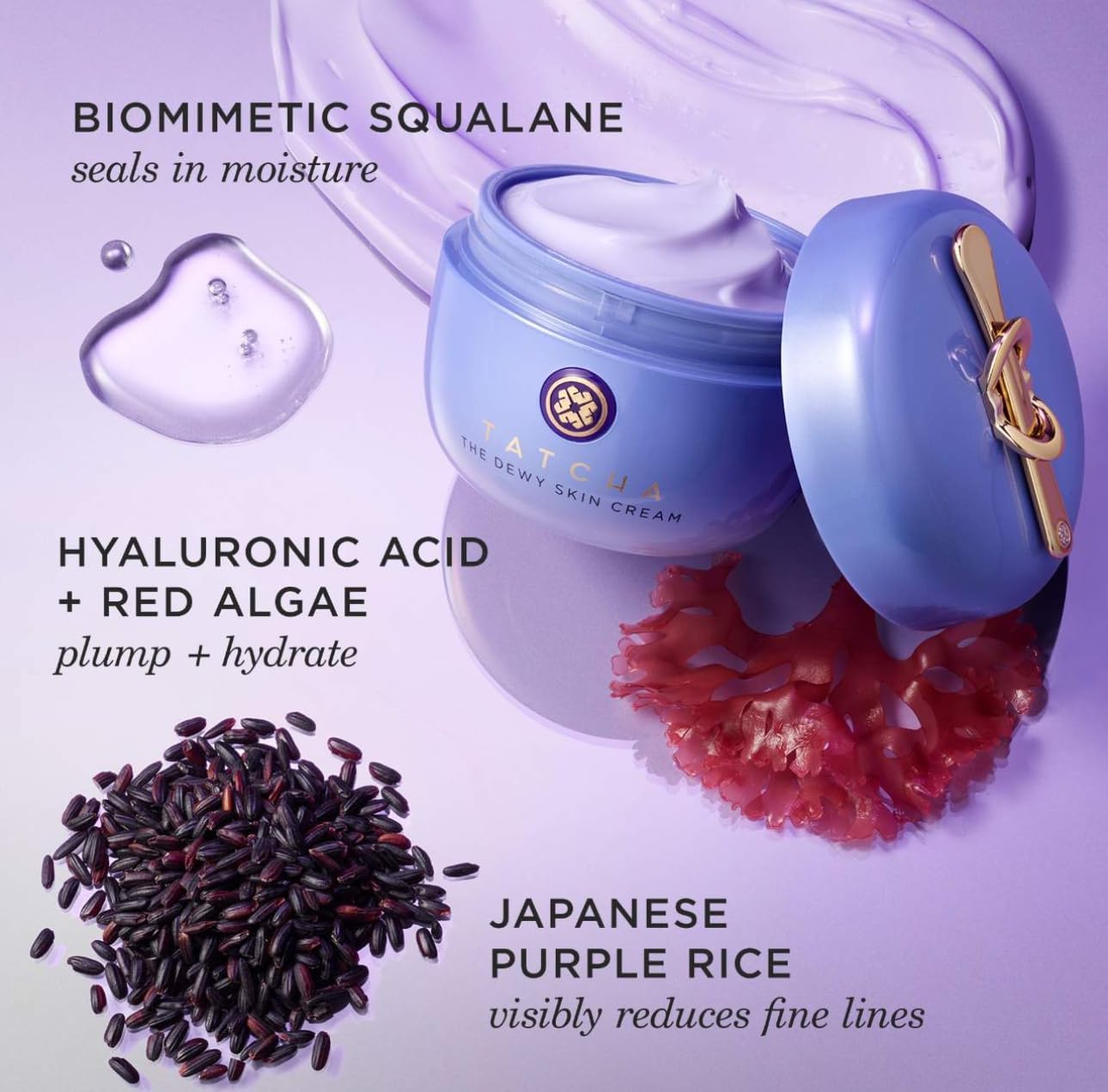 TATCHA ingredientes Hadasei-3 y algas rojas destacando nutrición antioxidante