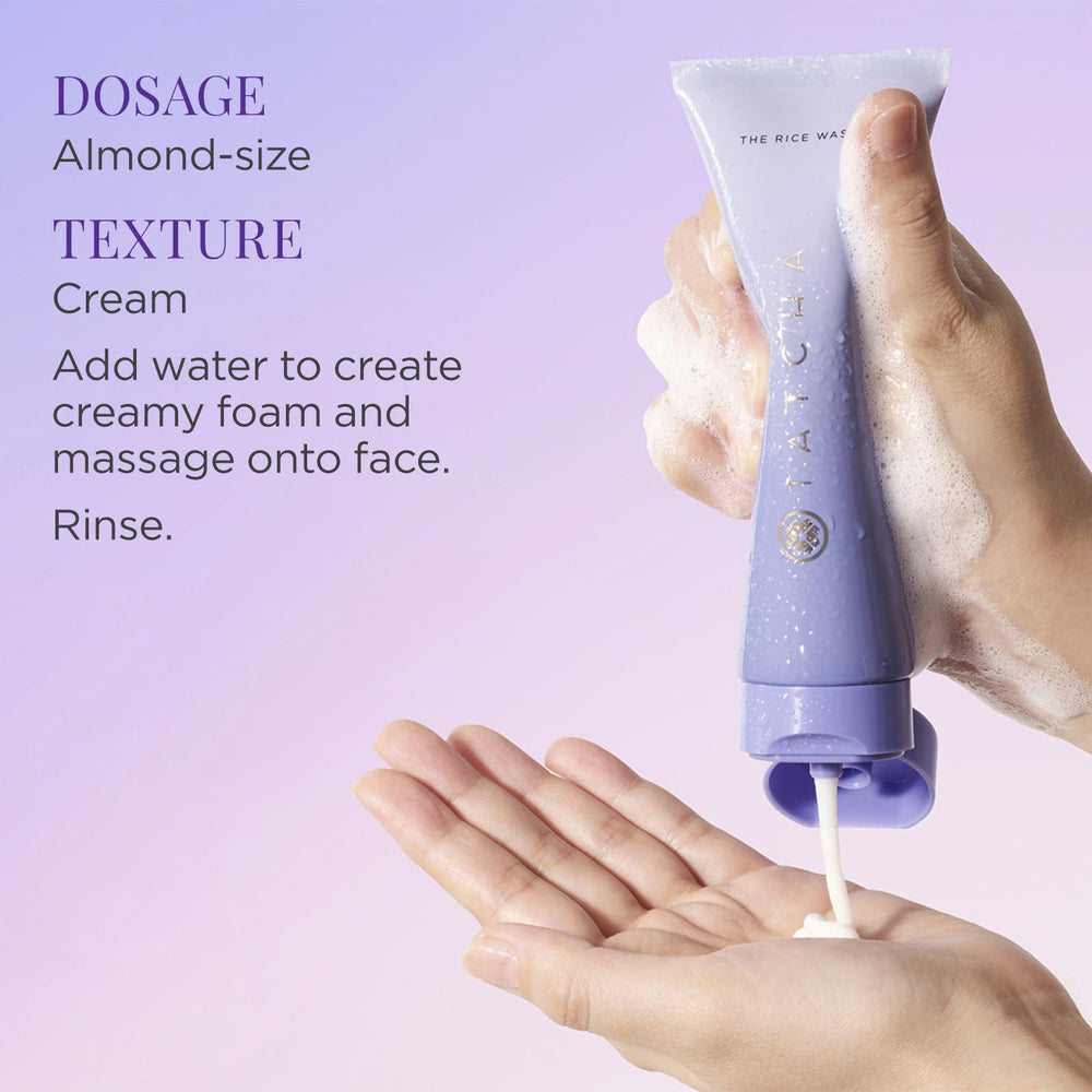 TATCHA etiqueta del producto destacando ingredientes clave y beneficios