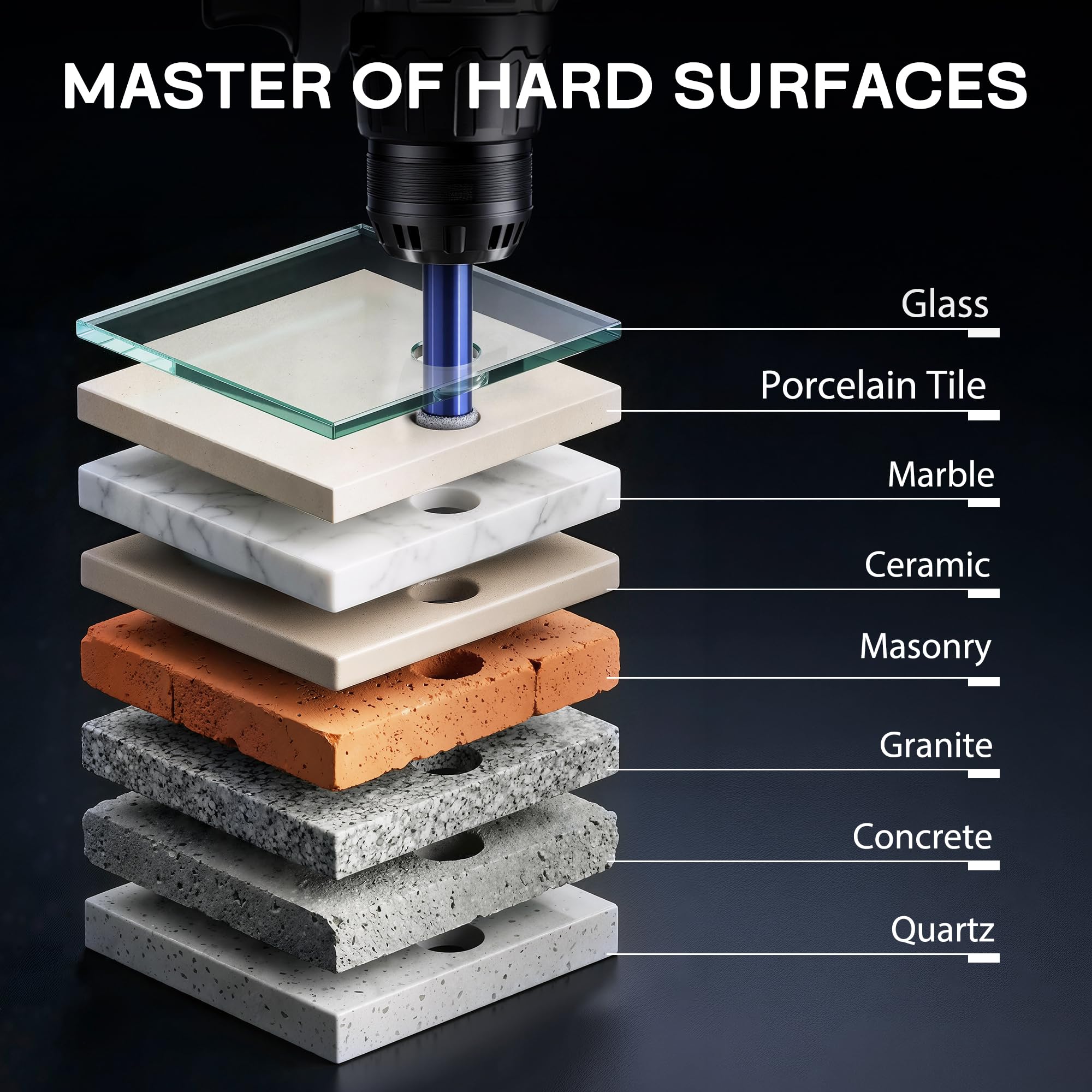 Tavire broca en acción sobre vidrio sin astillado
