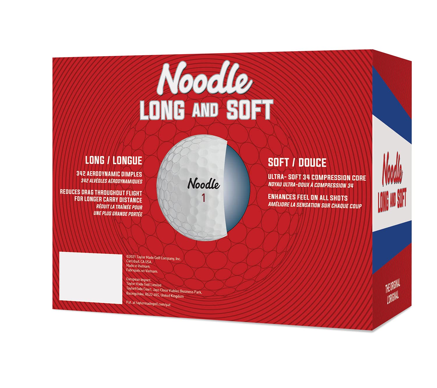 TaylorMade NOODLE LONG & SOFT bola en vuelo tras drive, ilustra mayor carry y vuelo estable