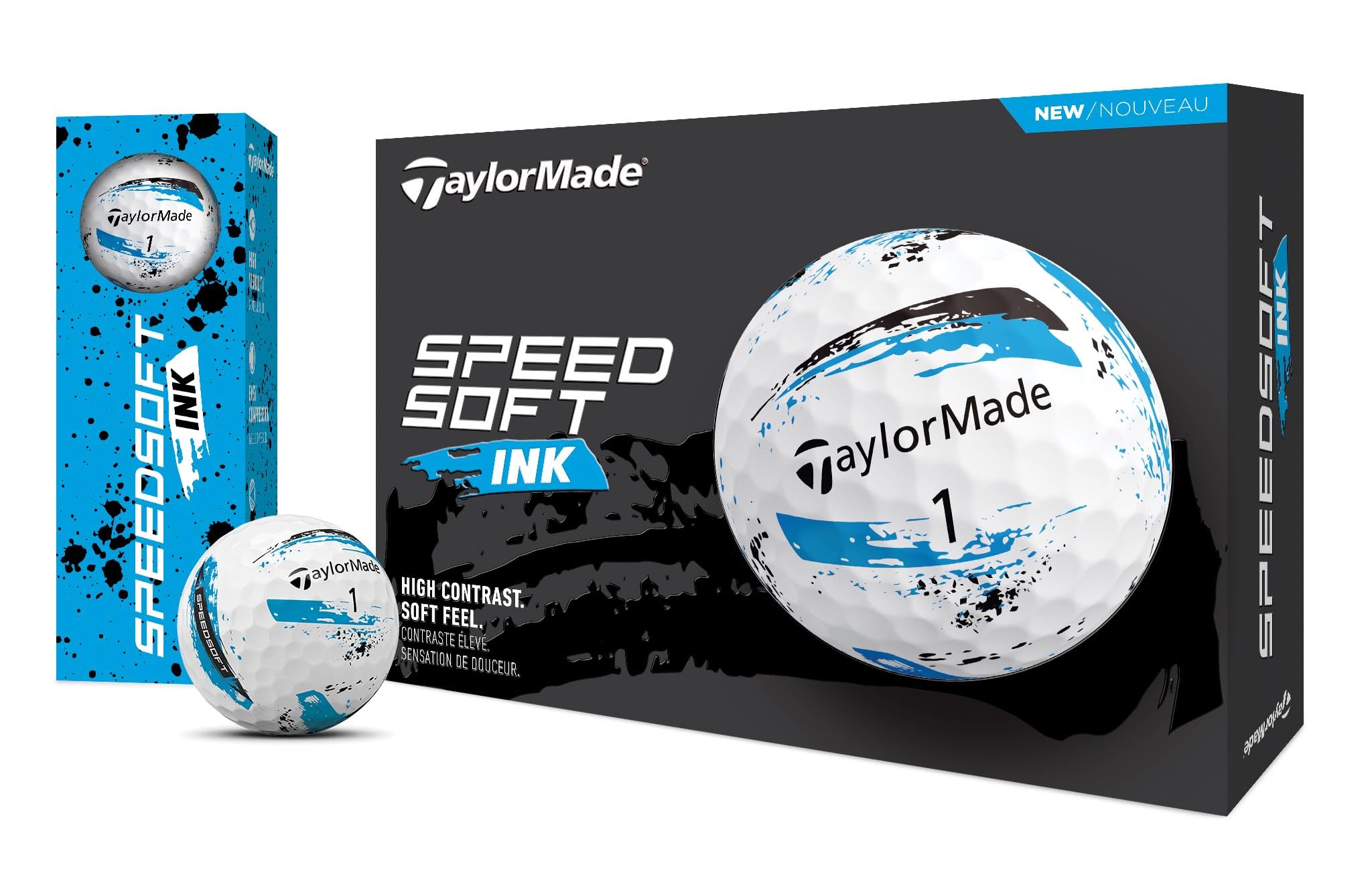 TaylorMade SPEEDSOFT Ink close-up of cover texture and paint-splatter for soft feel