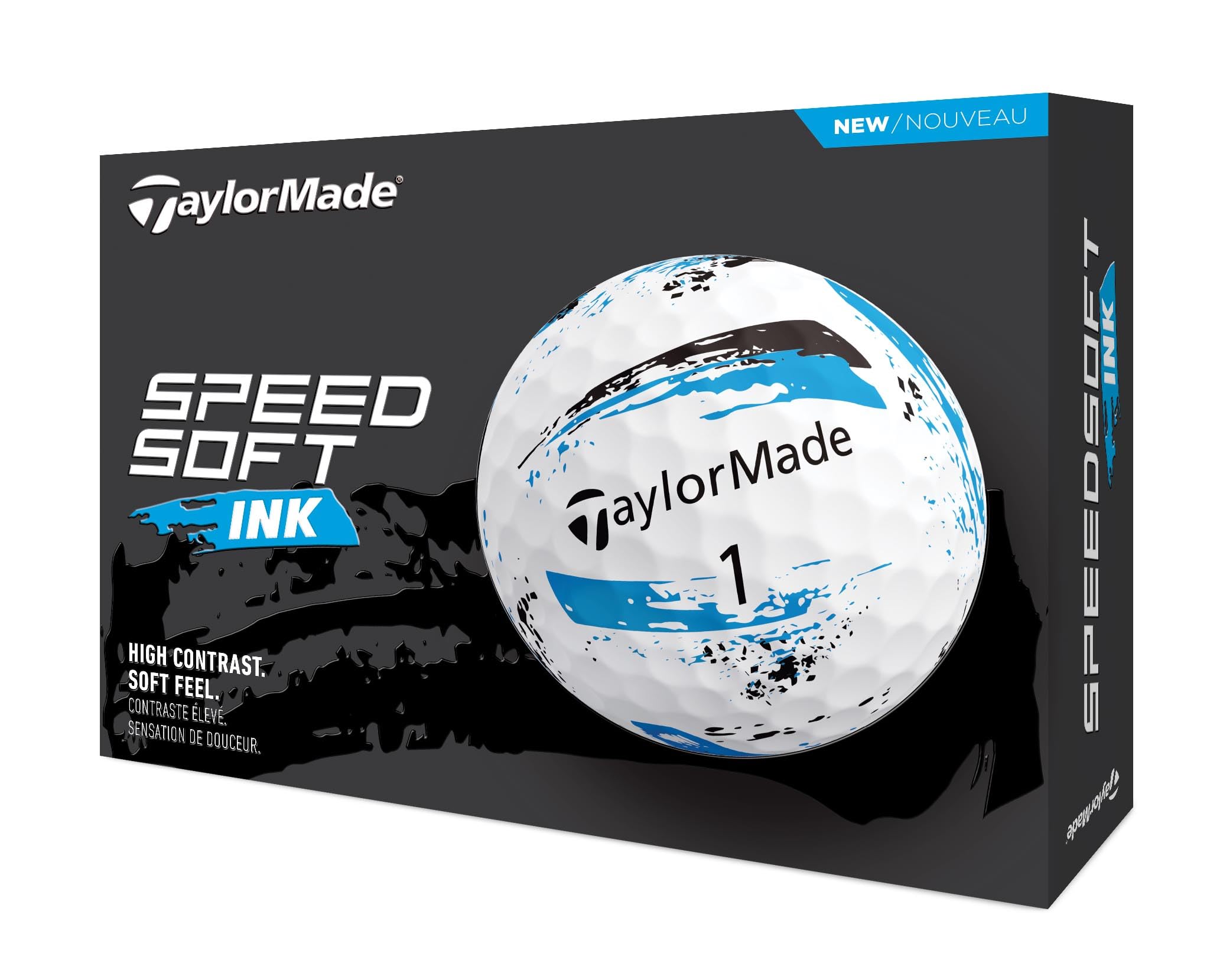TaylorMade SPEEDSOFT Ink ball in play on grass showing color for fast tracking