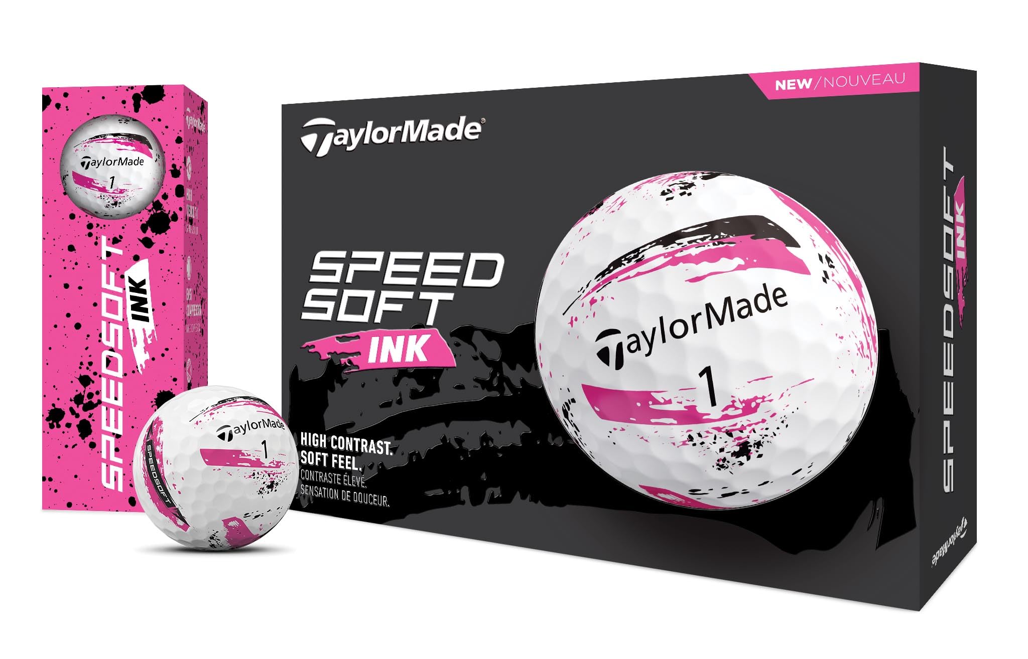 TaylorMade SpeedSoft Ink ball on green in play illustrating visibility and confidence