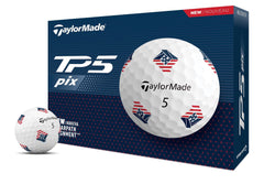 TaylorMade TP5 PIX 3.0 frontal del paquete mostrando la docena y diseño USA para estilo y rendimiento