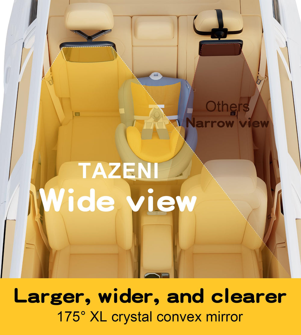 TAZENI espejo en uso viendo bebé en silla orientada hacia atrás