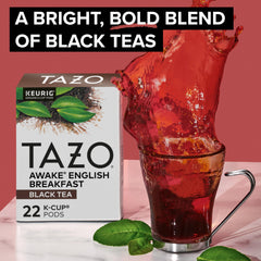TAZO taza de té Awake servida en manos, servicio rápido y reconfortante