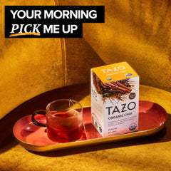TAZO bolsita colgante con infusión visible que facilita preparación rápida