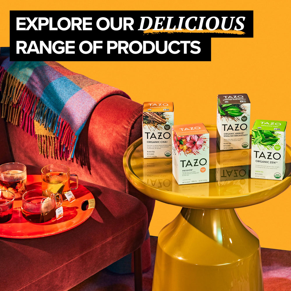 TAZO etiqueta con sellos USDA Organic y Rainforest Alliance verificados