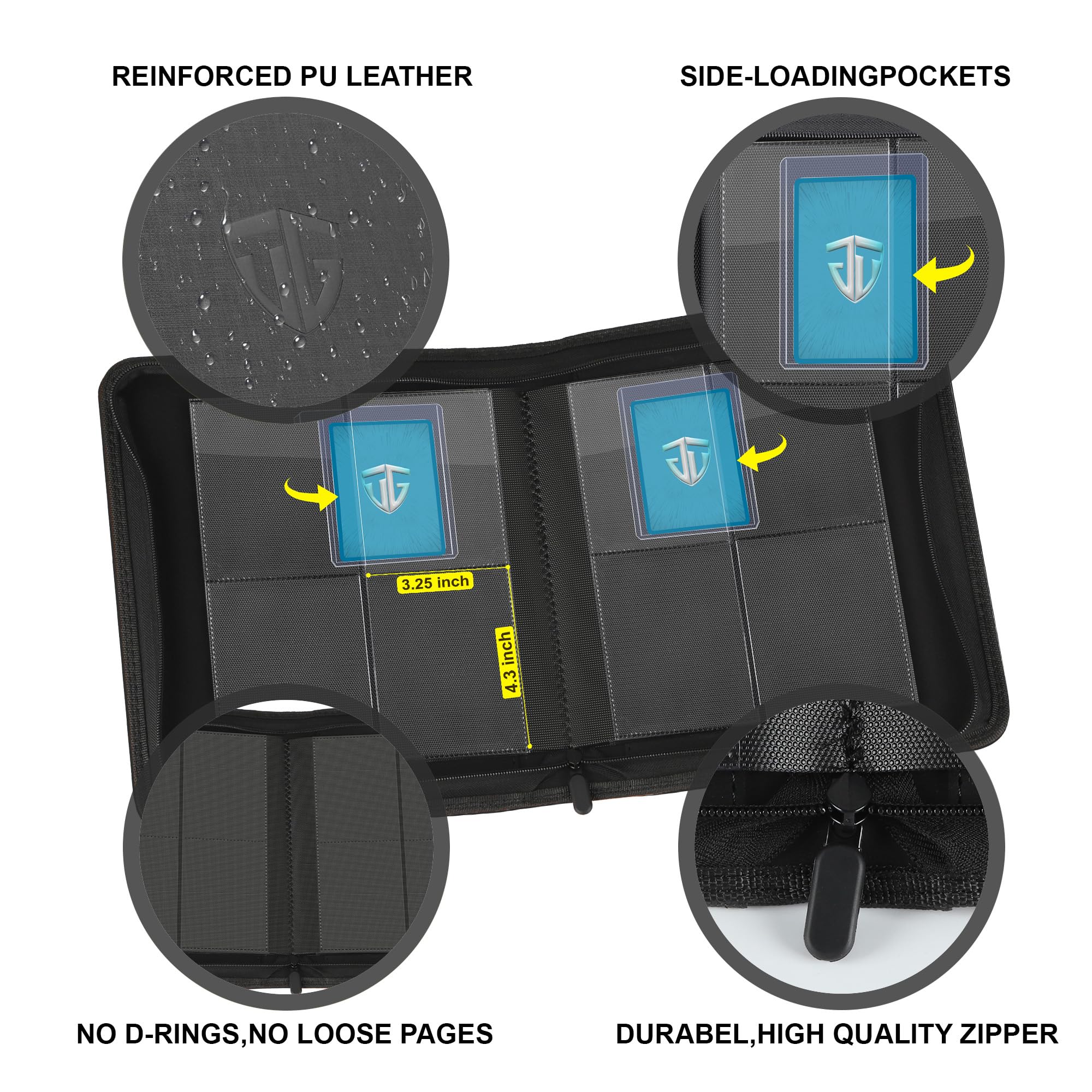 TCGUARD páginas con 4 bolsillos y top loaders para organización rápida