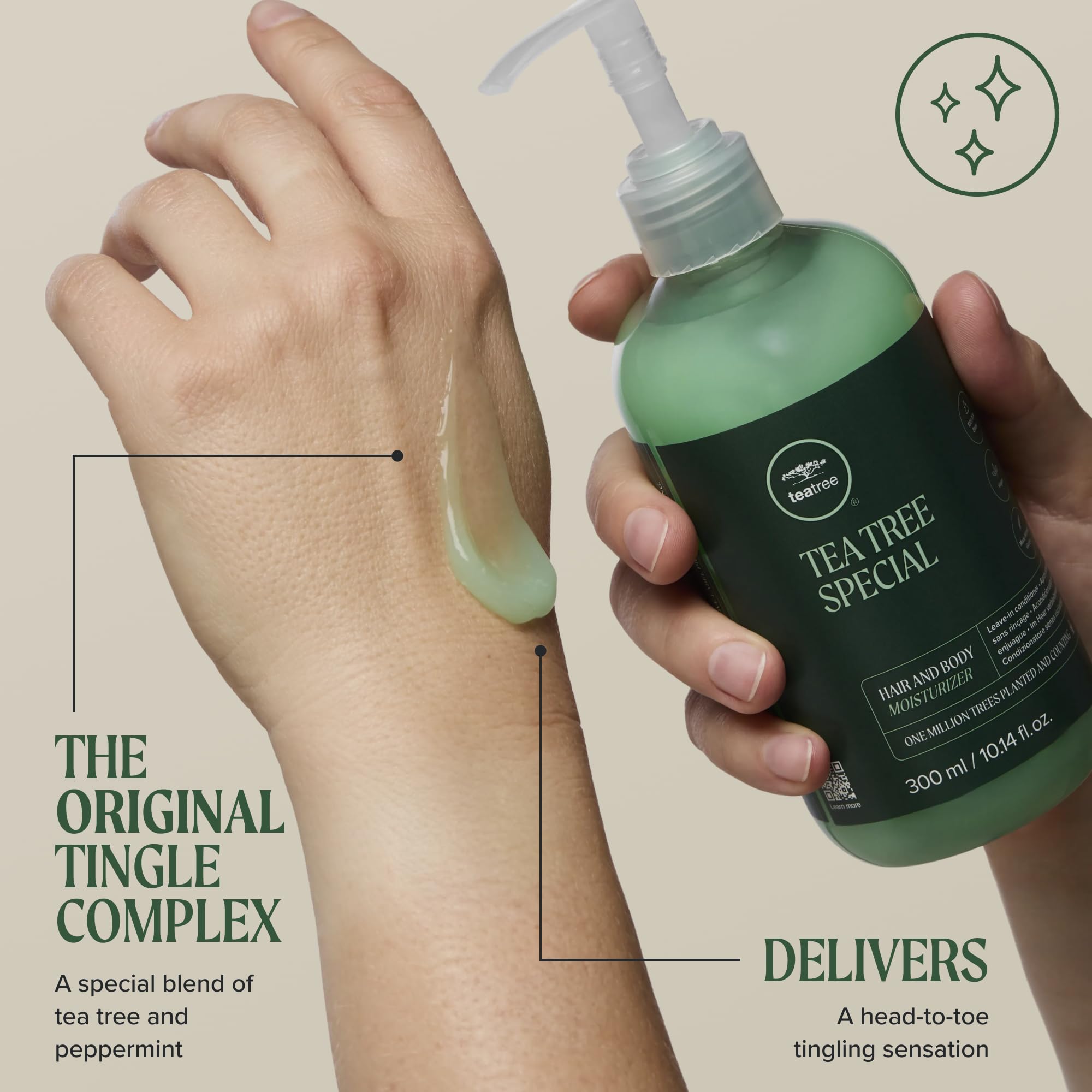 Tea Tree botella junto a ducha sugiriendo uso diario después del baño