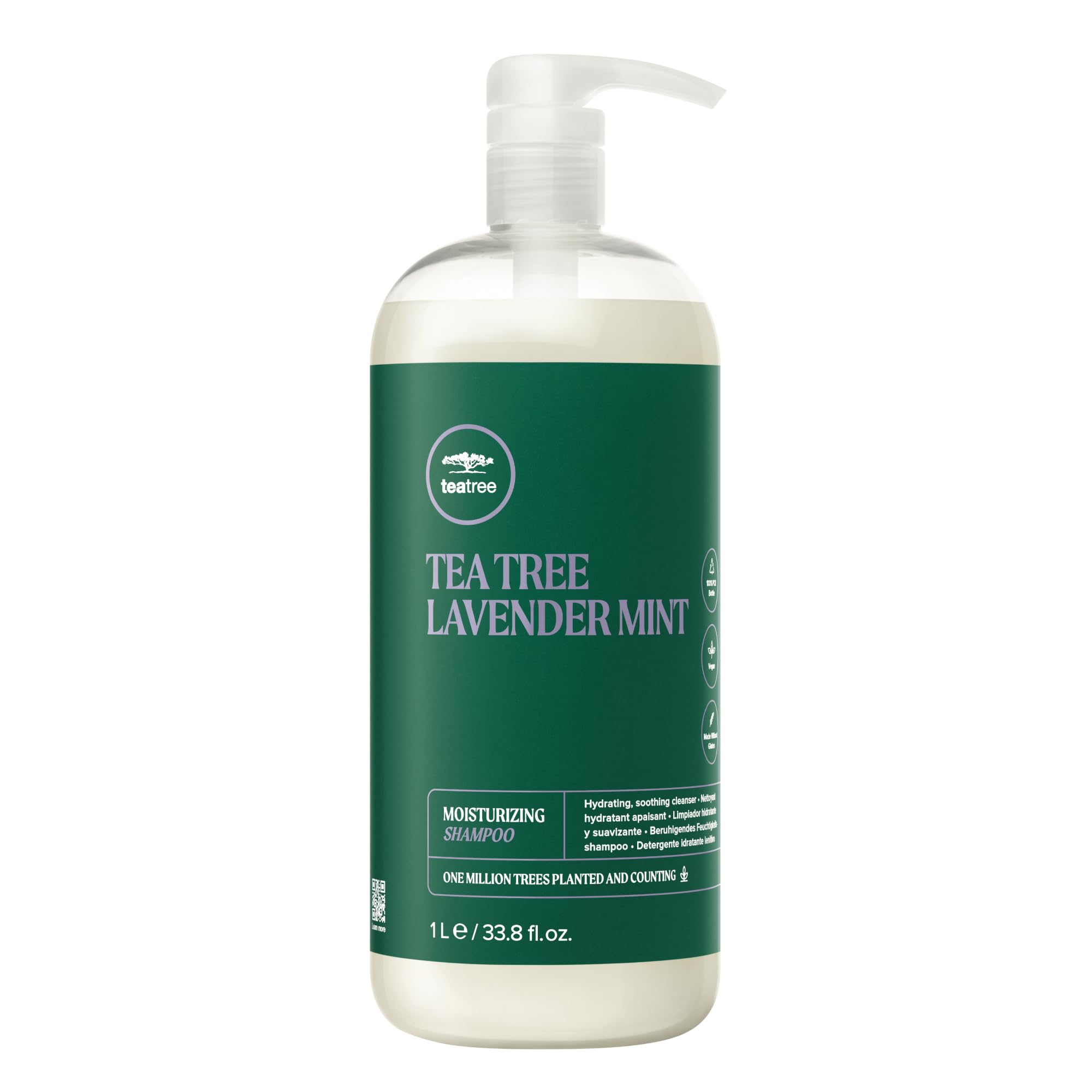 Tea Tree botella frontal con fragancia lavanda y menta, hidratación visible