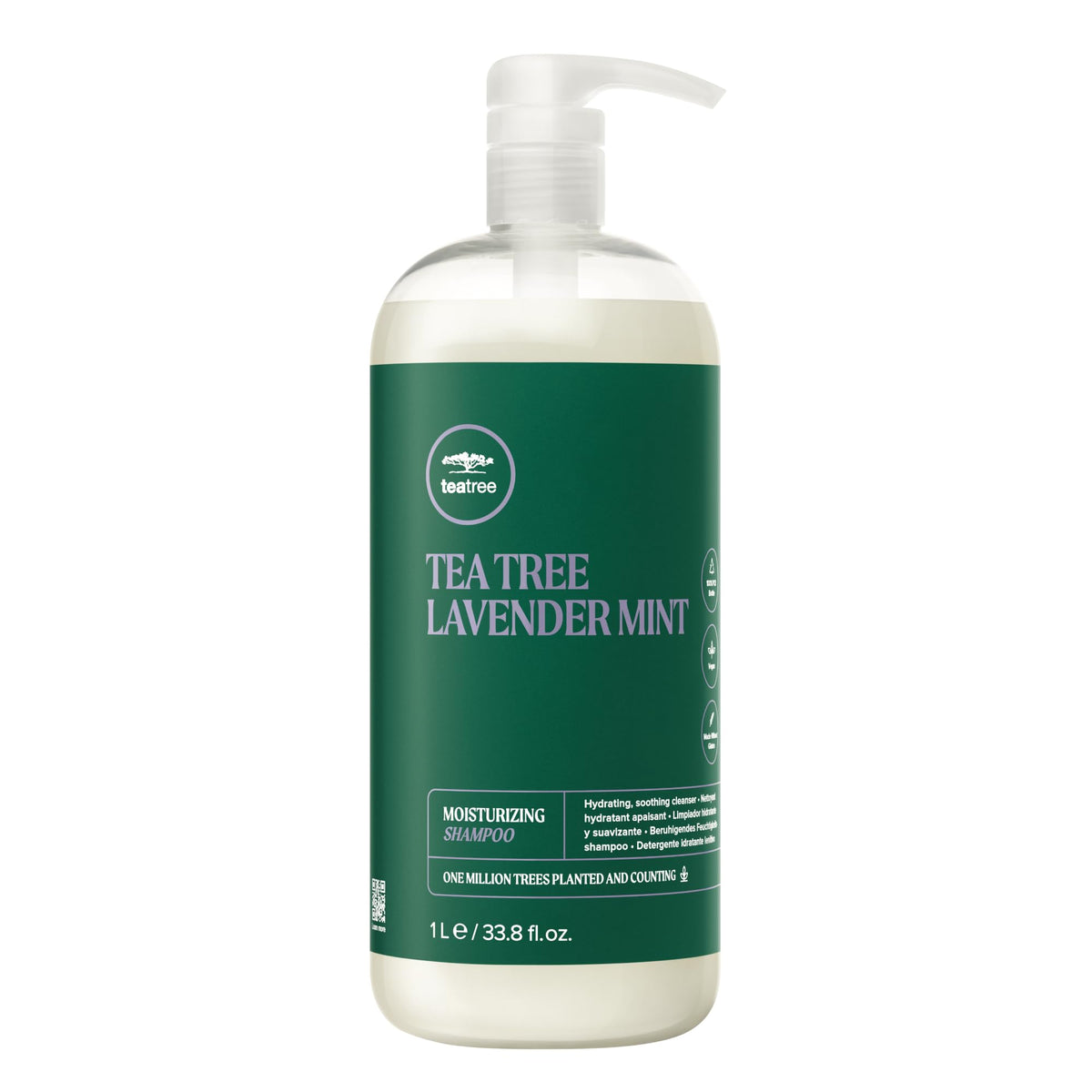 Tea Tree botella frontal con fragancia lavanda y menta, hidratación visible