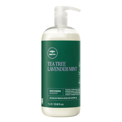 Tea Tree botella frontal con fragancia lavanda y menta, hidratación visible