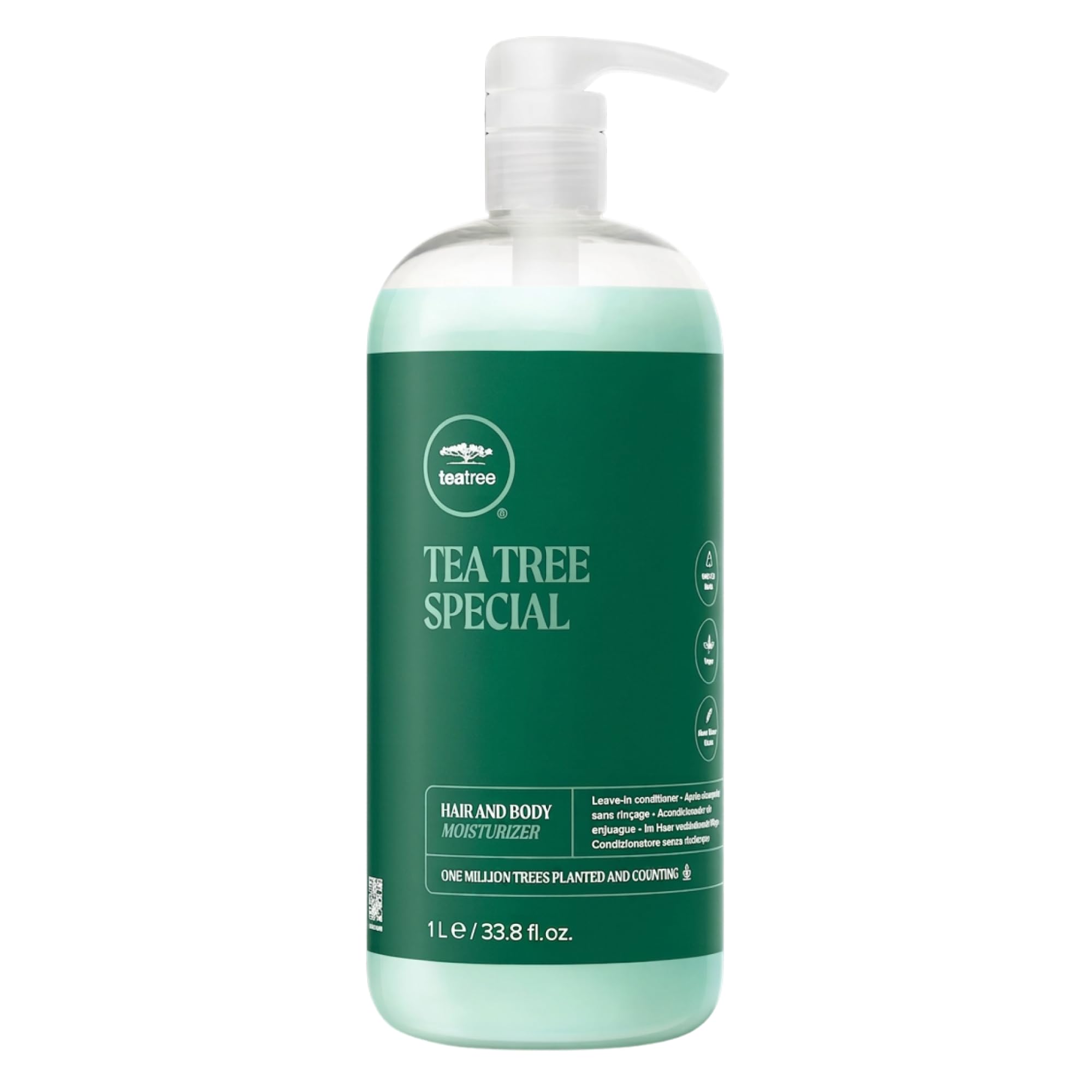 Tea Tree envase frontal 33.8 fl. oz. mostrando tamaño práctico y ahorro