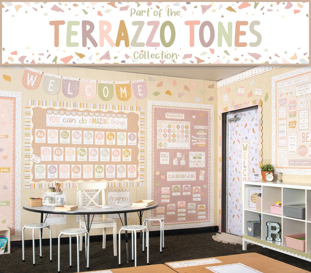 Teacher Created Resources tablón de aula decorado mostrando combinación con otros materiales