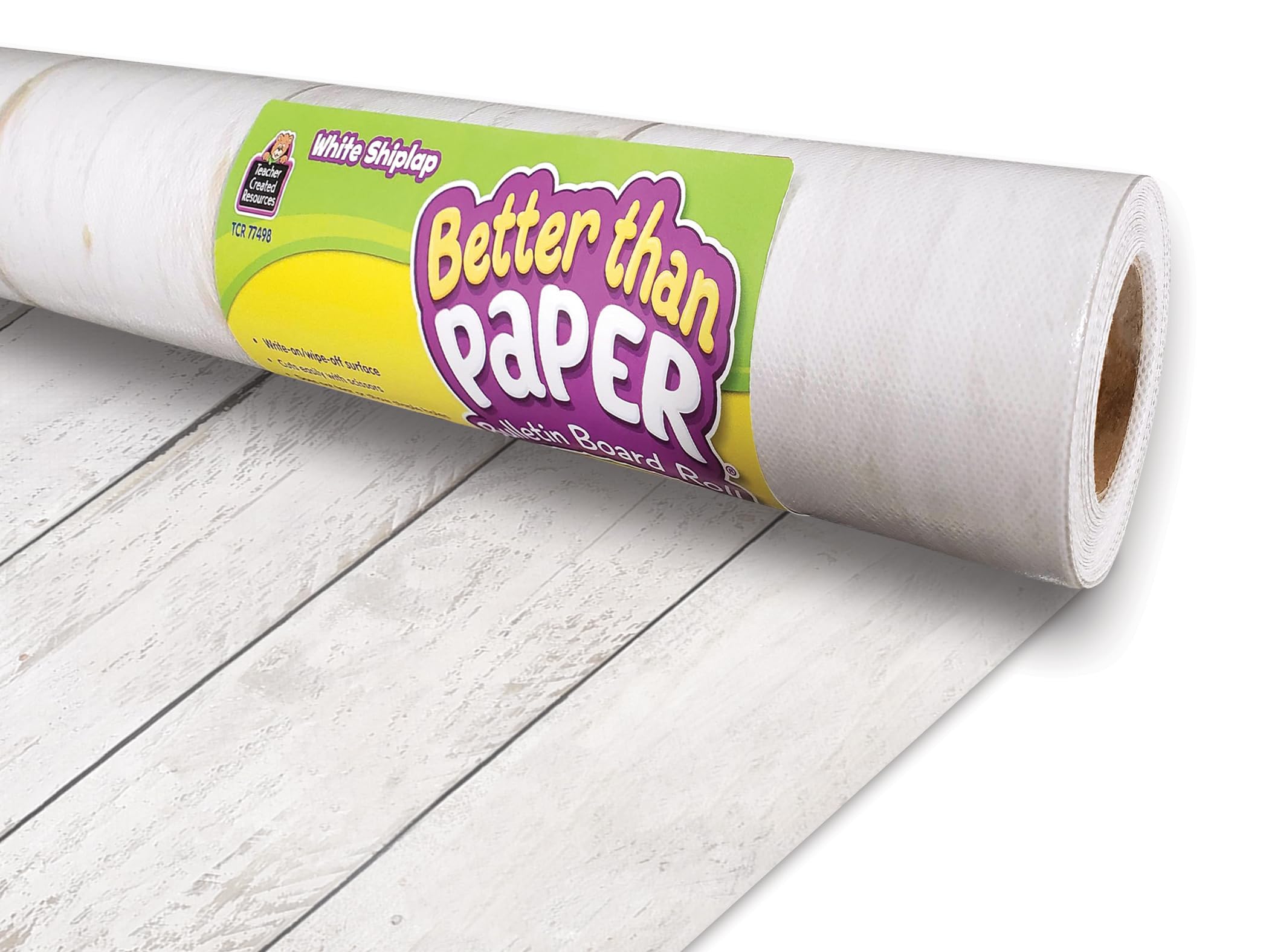 Teacher Created Resources front packaging showing 4x12 shiplap roll and easy setup benefit