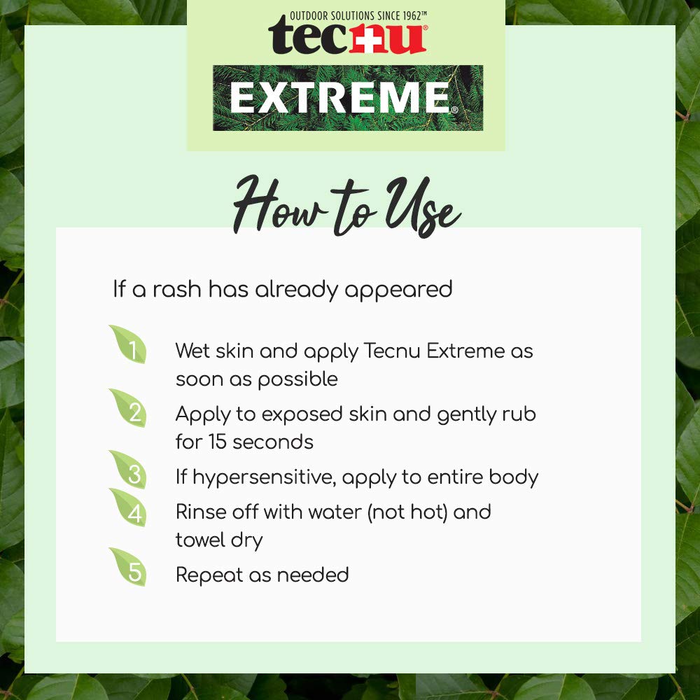 Tecnu Extreme etiqueta con instrucciones claras para retirar el aceite causante del sarpullido