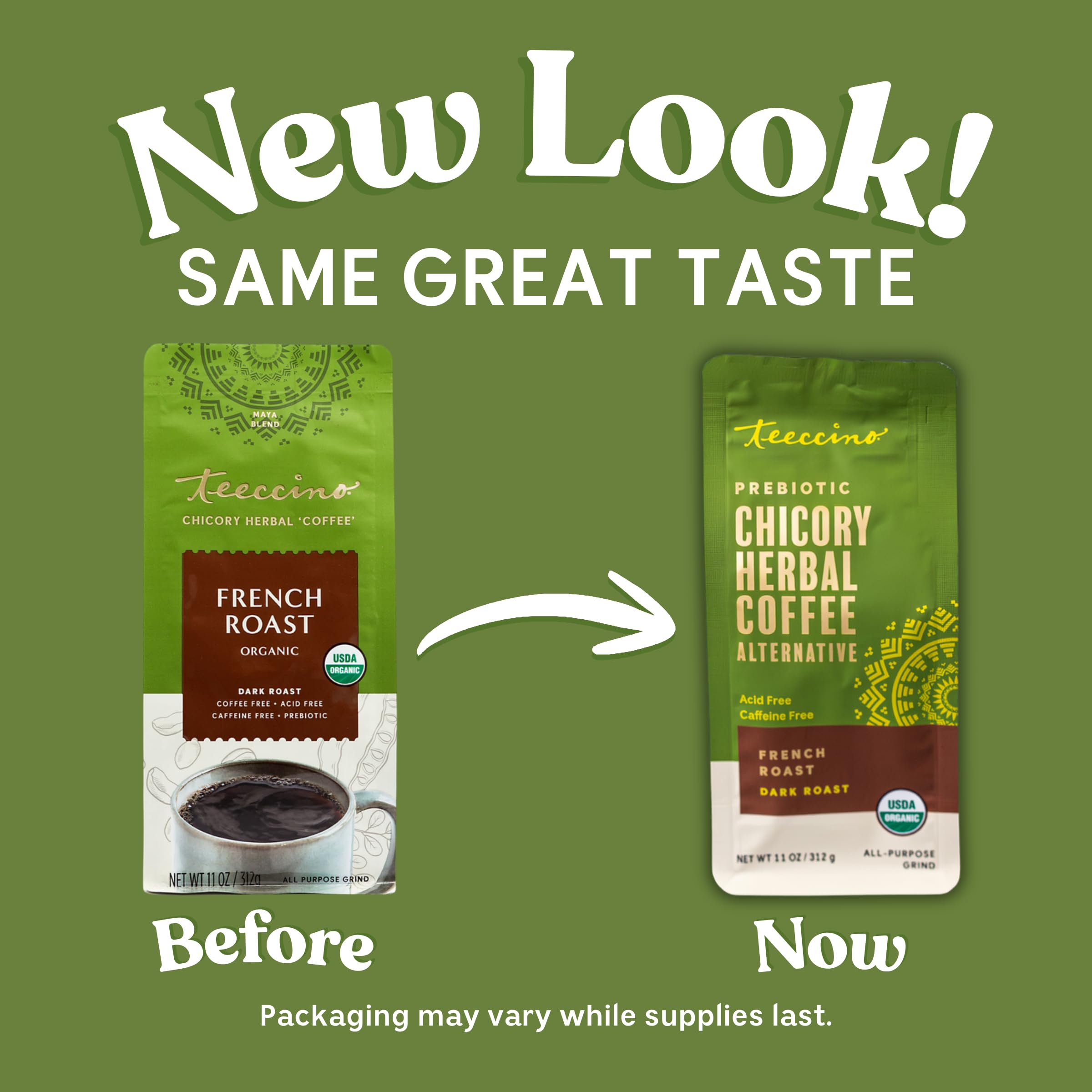 Teeccino ingredientes visibles achicoria y algarroba, alternativa natural al café