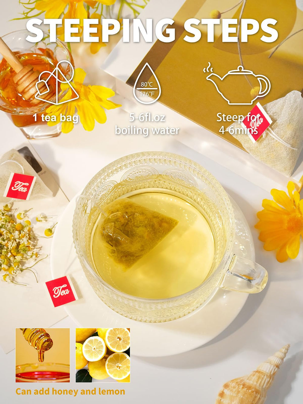 TeeLux bolsita junto a taza para comparación de porción, uso práctico