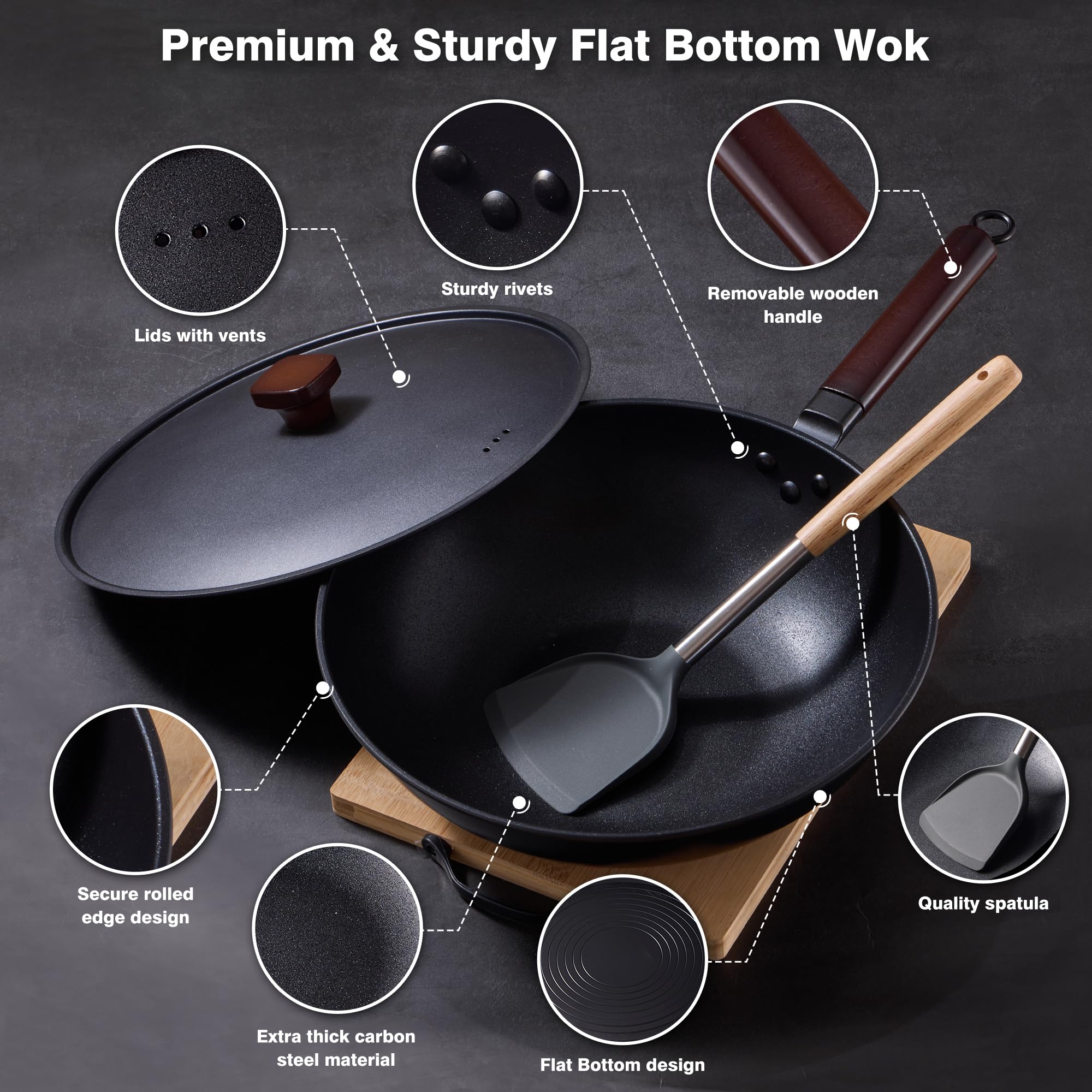 Teewe wok con espátula de silicona protegiendo el recubrimiento