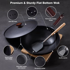 Teewe wok con espátula de silicona protegiendo el recubrimiento
