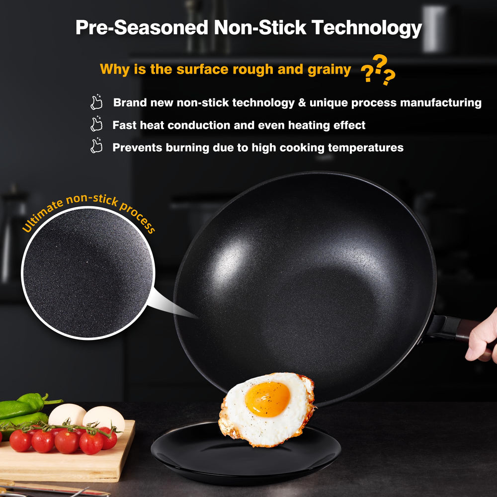 Teewe wok con tapa ajustada reteniendo vapor para cocciones