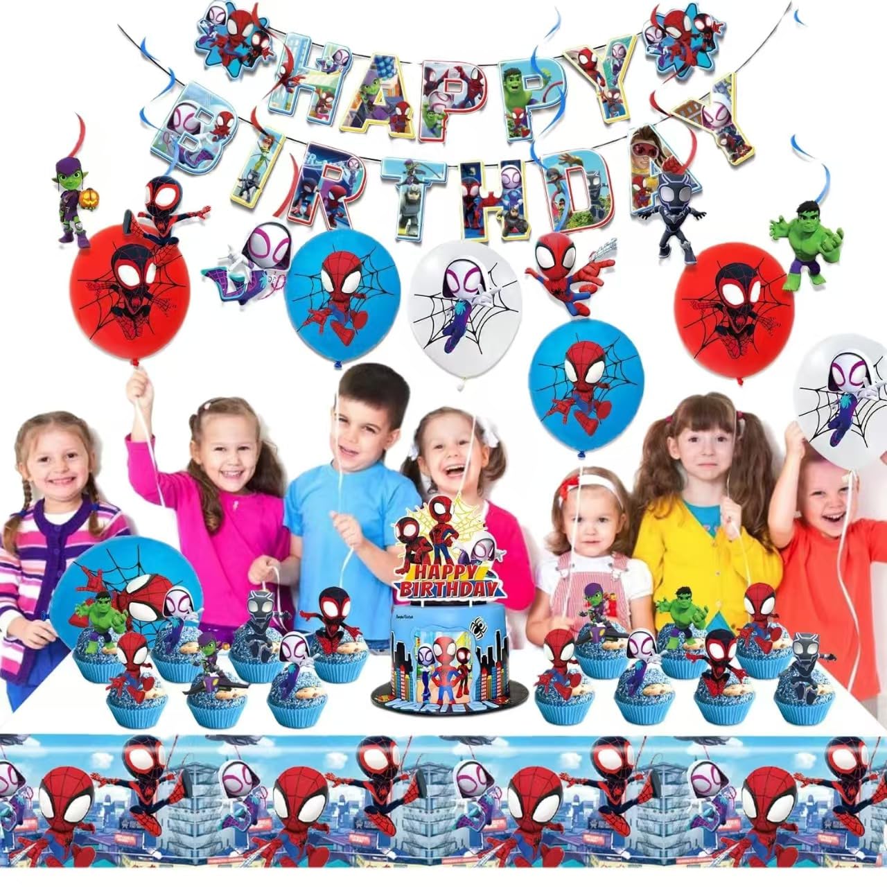 Telifor globos y colgantes Spidey creando ambiente festivo en altura