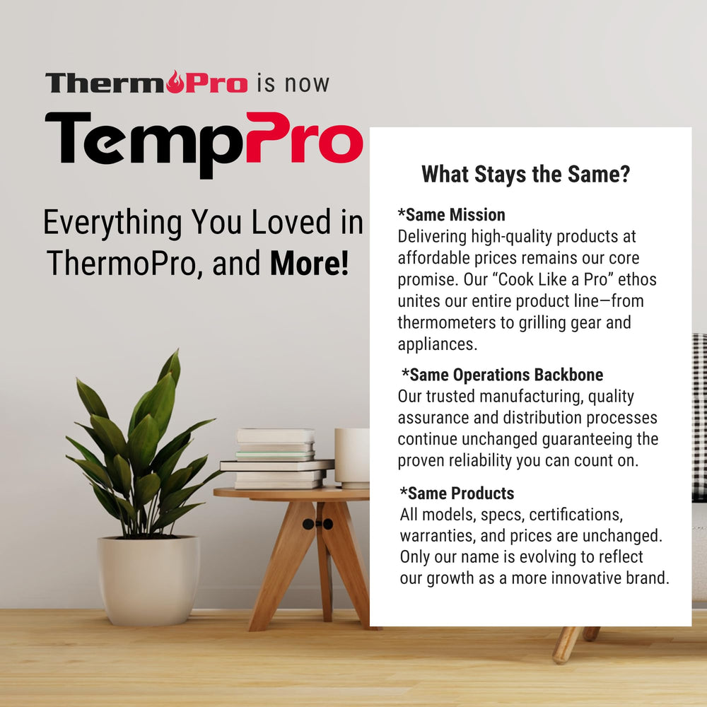 TempPro etiqueta de marca y modelo en el dispositivo para autenticidad