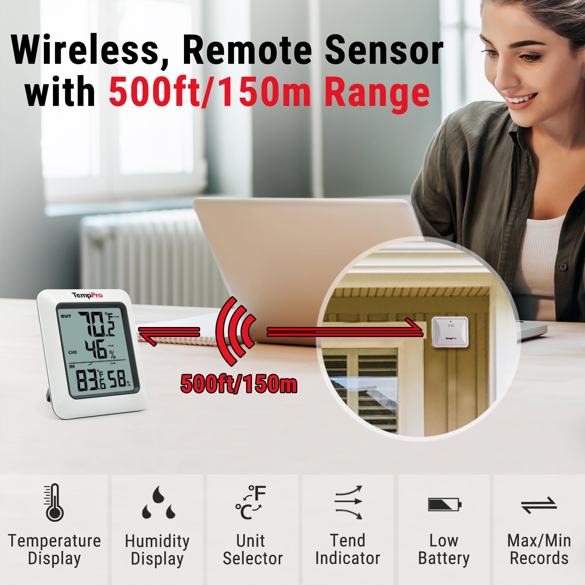 TempPro detalle de pantalla con temperaturas y humedades visibles