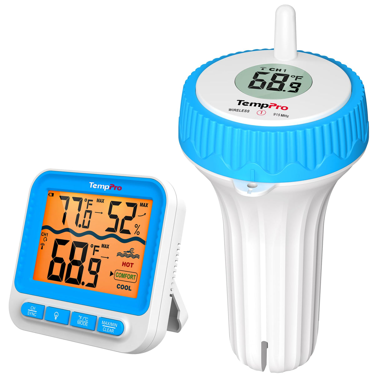 TempPro TempAir front view showing waterproof float and transmitter for accurate readings
