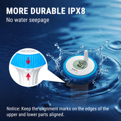 TempPro TempAir floating in a pool demonstrating hands-free water temperature monitoring