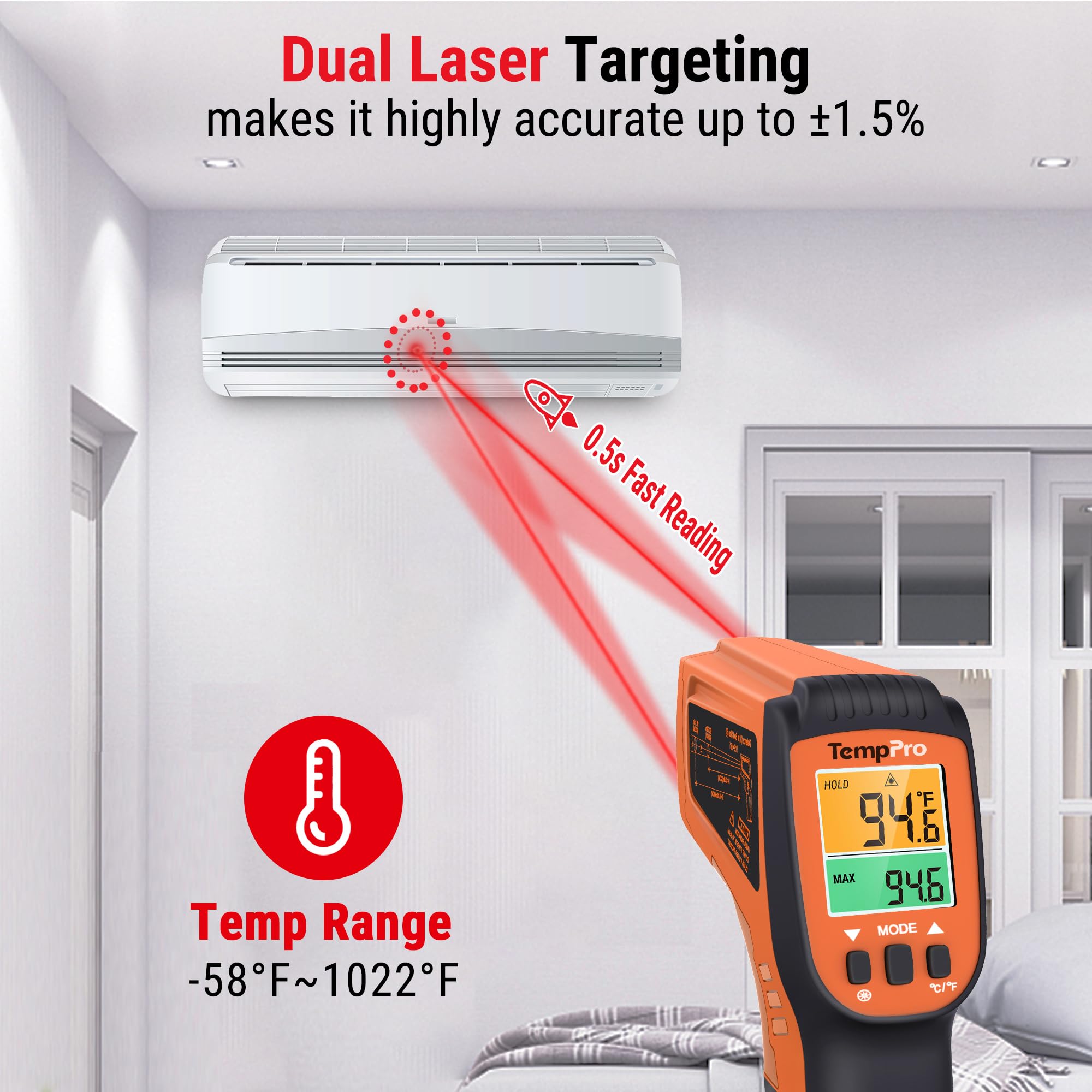 TempPro TempScan detalle de doble láser para apuntado preciso