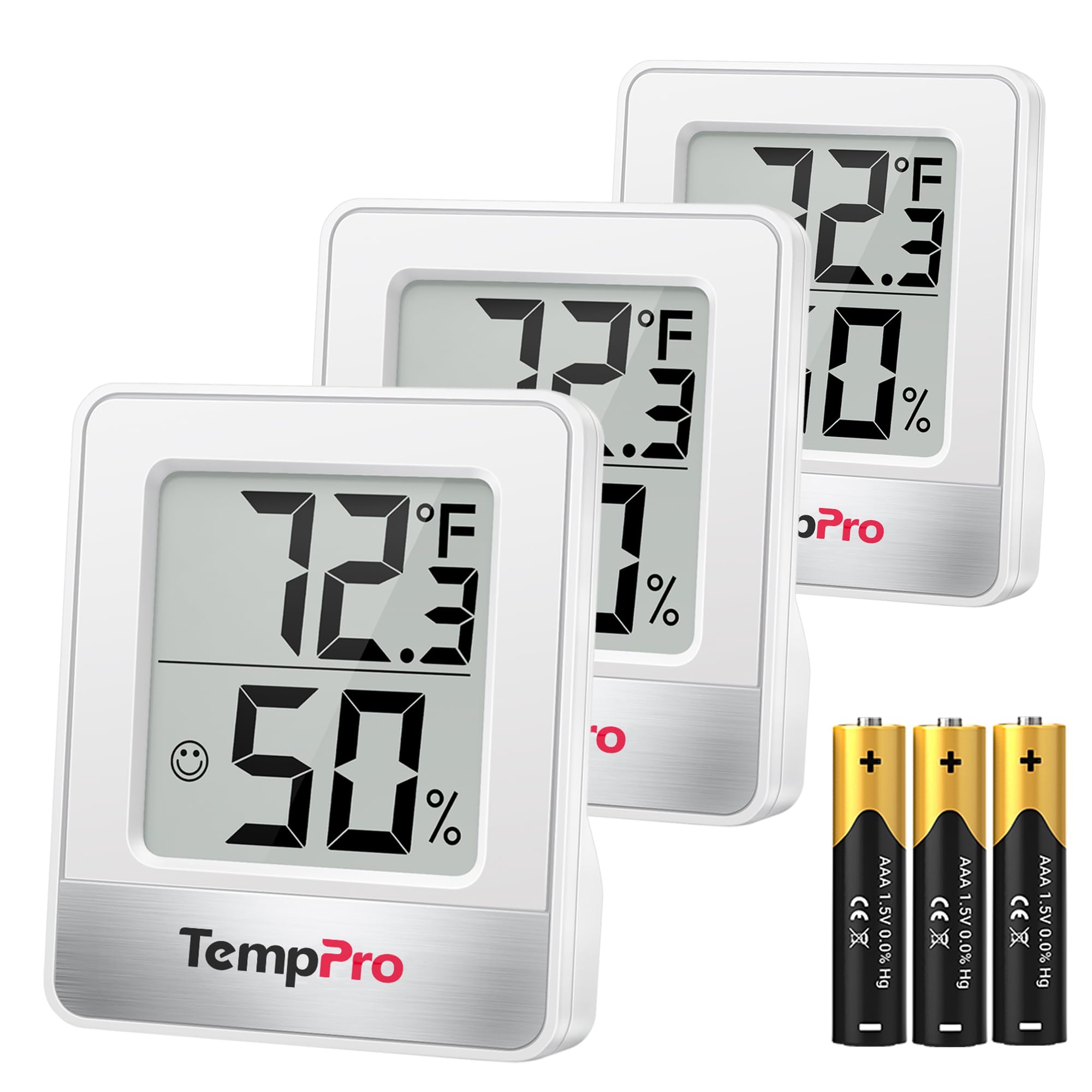 TempPro TP49 frontal pack tres unidades, lectura clara para múltiples habitaciones