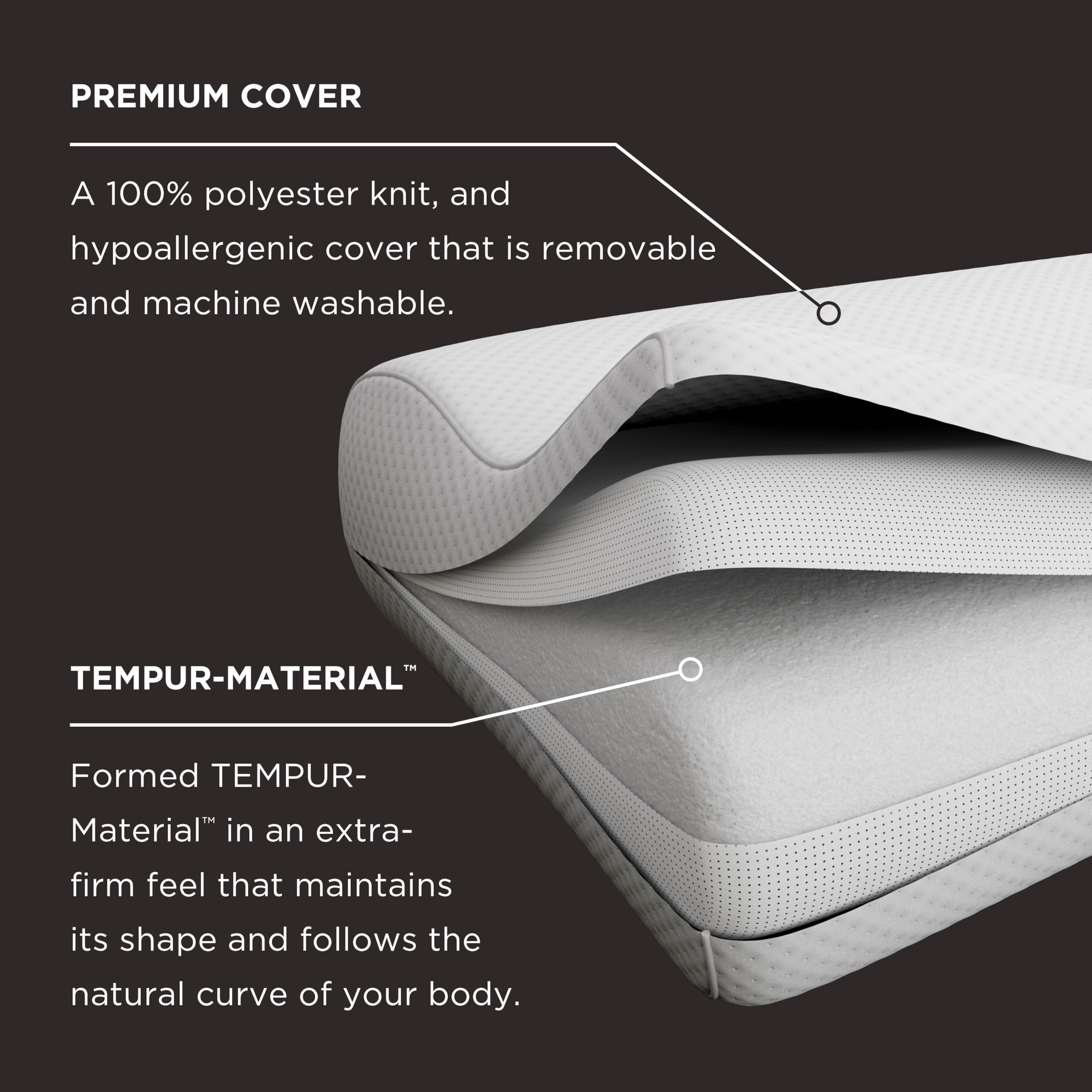 Tempur-Pedic etiqueta CertiPUR-US y garantía, seguridad y calidad visible