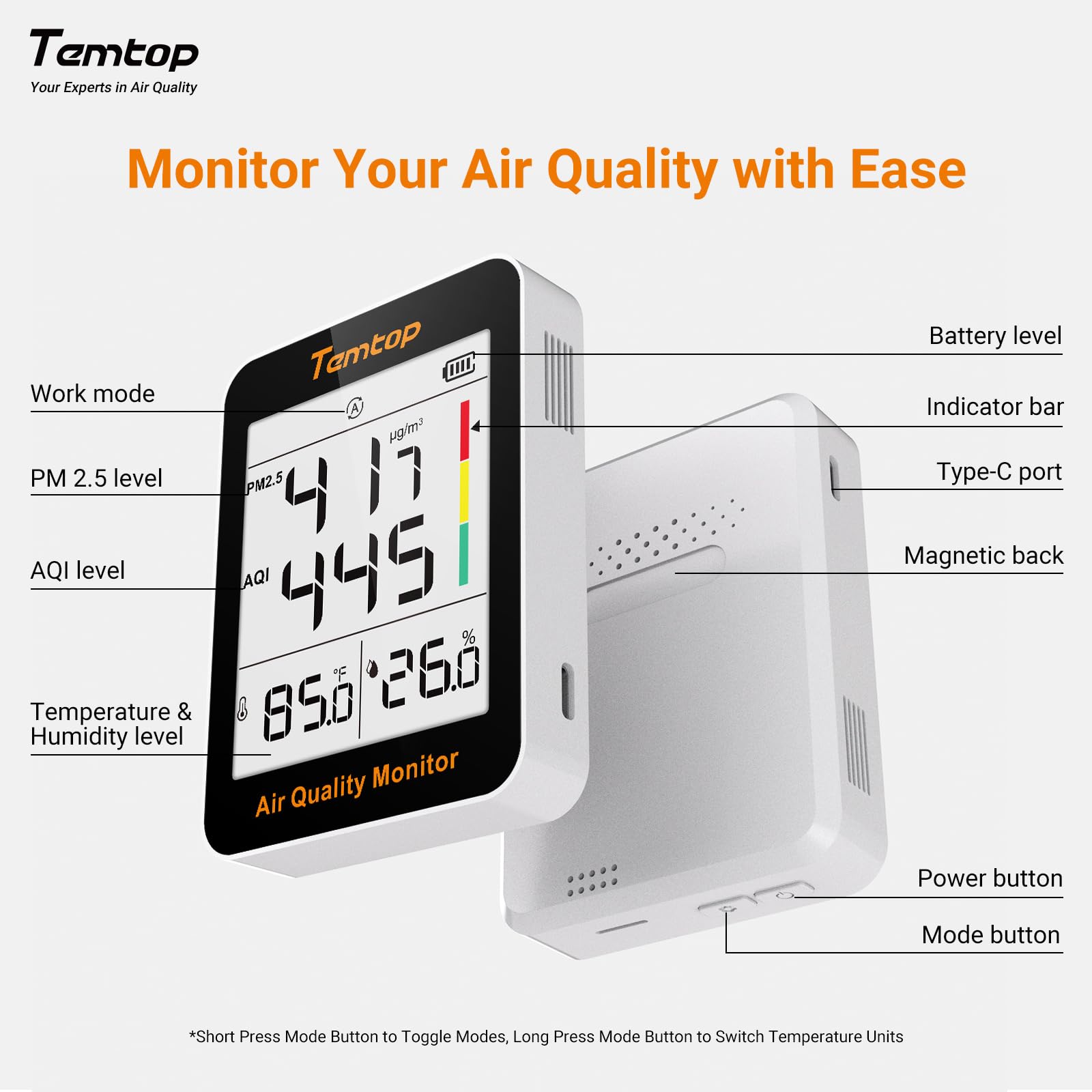Temtop S1 sobre escritorio en oficina optimizando condiciones laborales