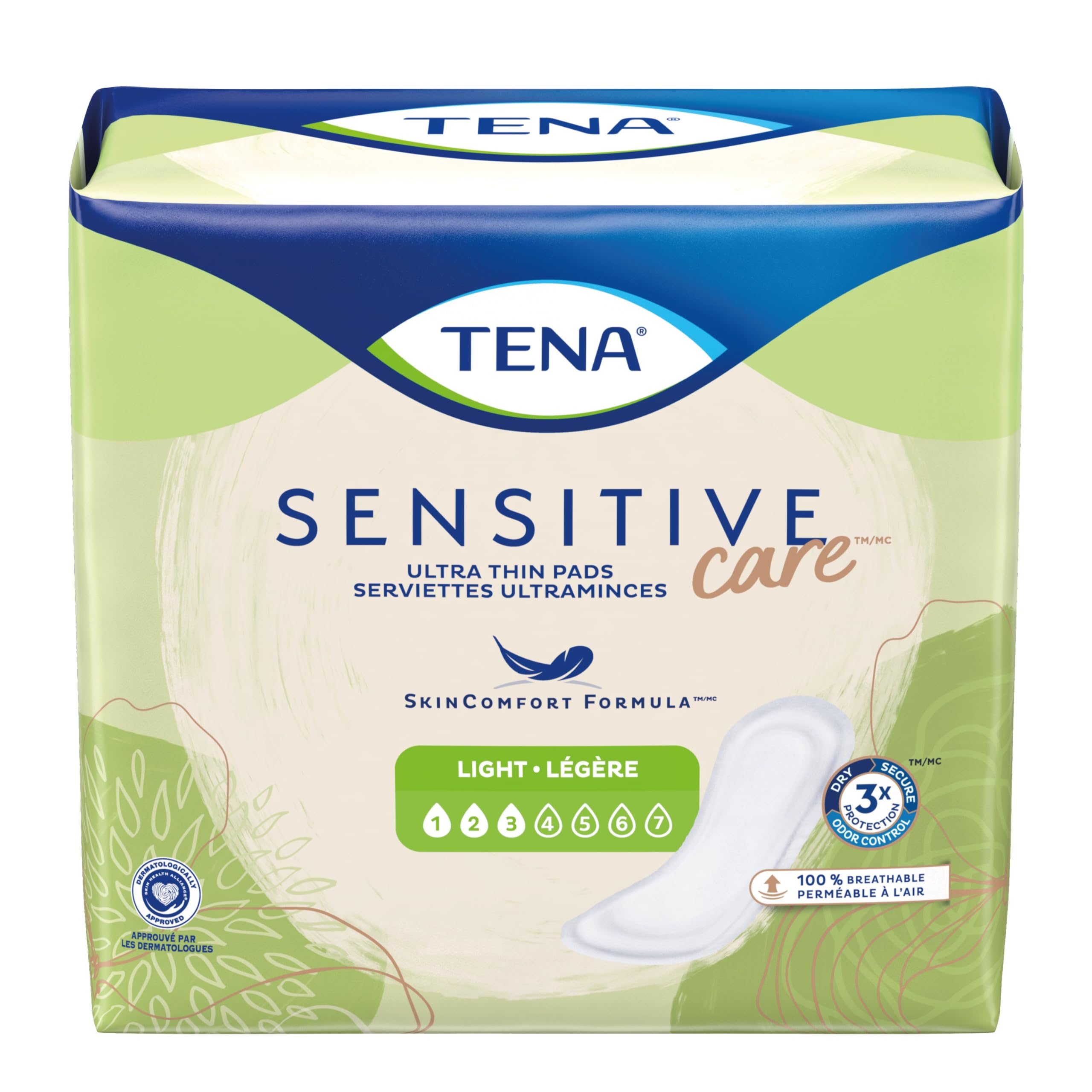 TENA Intimates pack frontal mostrando el embalaje y el conteo total