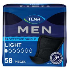 TENA muestra frontal del paquete negro con 58 protectores para discreción