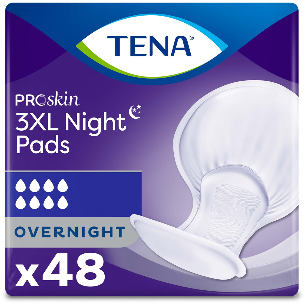 TENA empaque frontal mostrando 48 unidades y beneficios de absorción