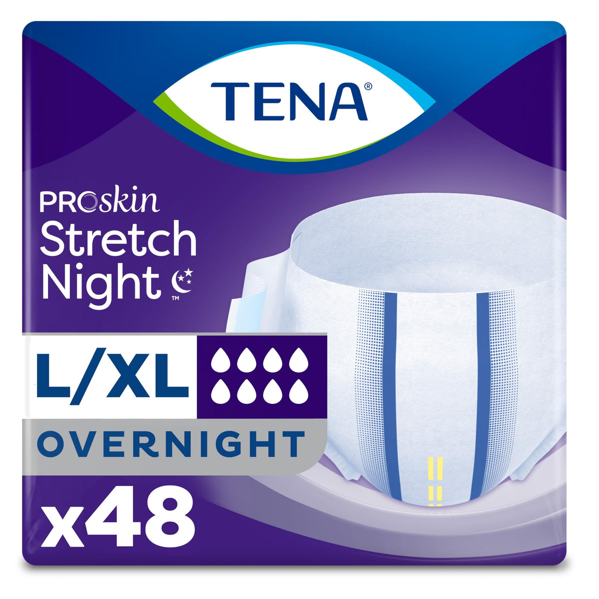 TENA Proskin vista frontal del paquete mostrando conteo y talla L/XL para compra informada