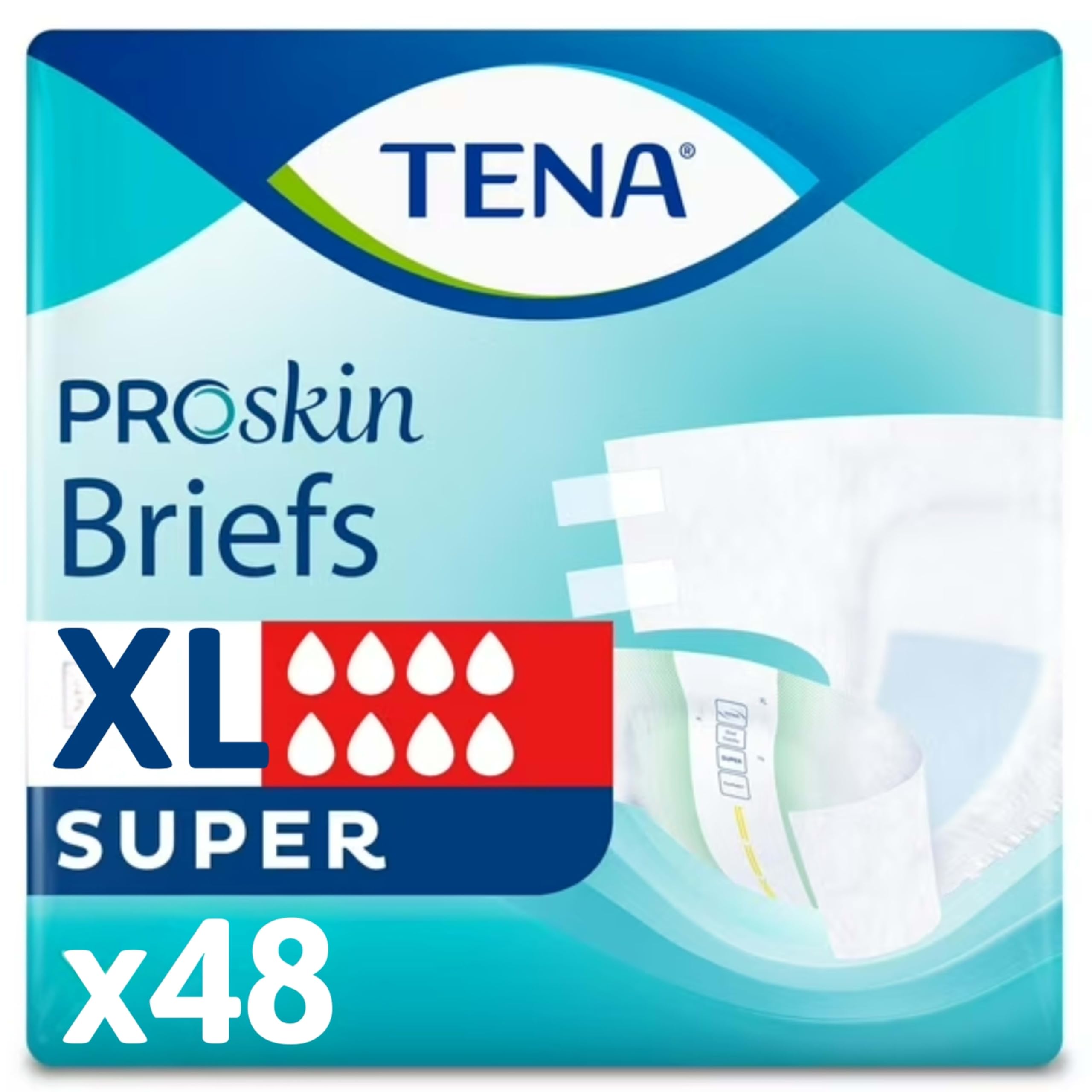 TENA frontal del paquete mostrando el producto y protección confiable