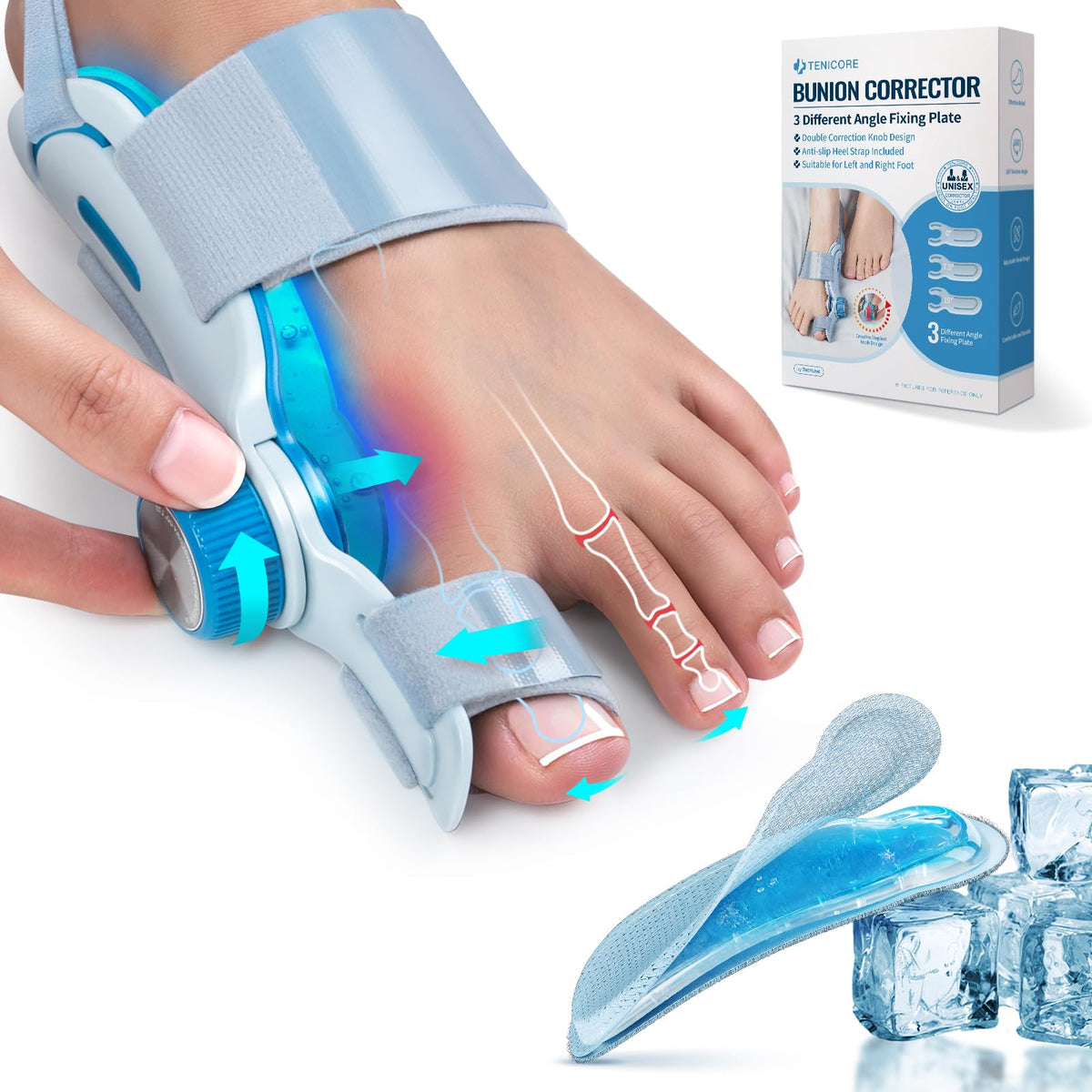 TENICORE vista frontal de la férula mostrando diseño ergonómico y soporte