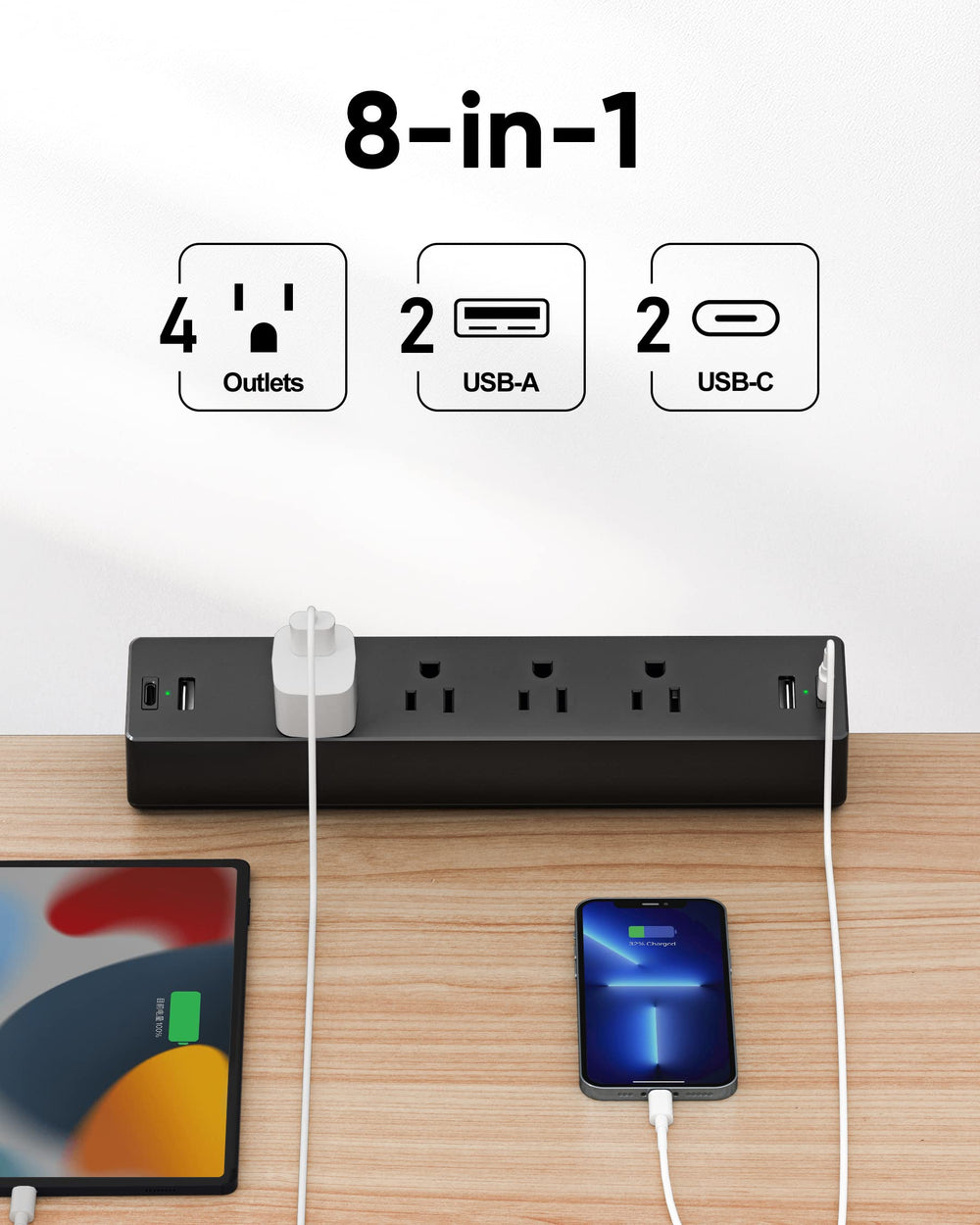 TenTrend detalle de puertos USB-C y USB-A con carga rápida y versatilidad