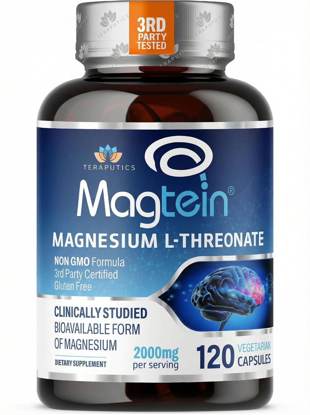 Teraputics envase frontal mostrando cápsulas veganas y beneficio de absorción cerebral