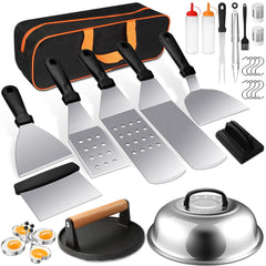 Terlulu front view of full 29-piece griddle accessories kit, organized and ready to use